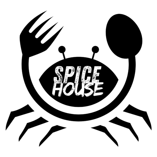 Black background featuring the white "Spice House" logo in bold distressed and brush-style typography, representing a modern Indian restaurant brand.